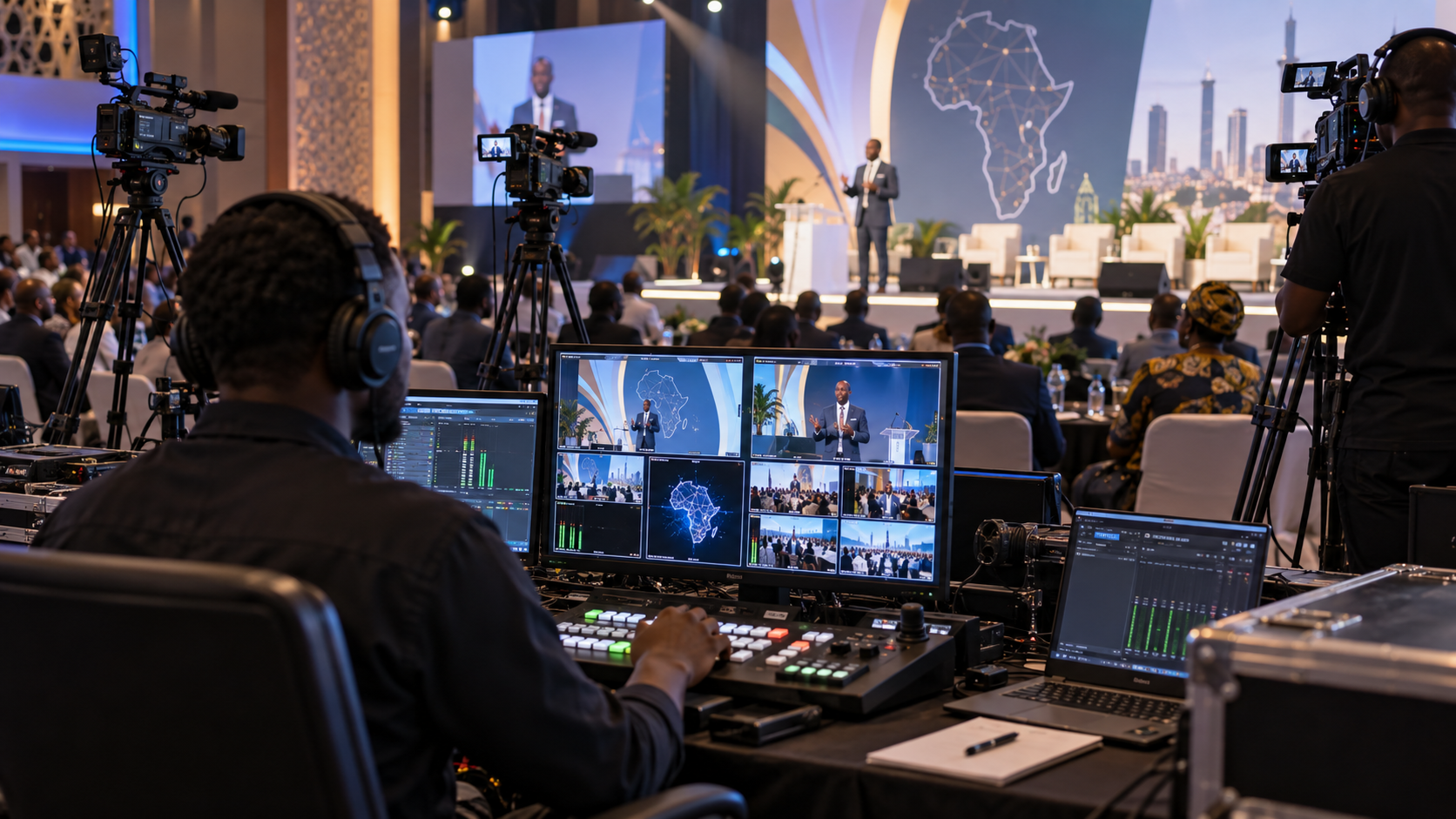 Professional livestreaming control room covering a conference event